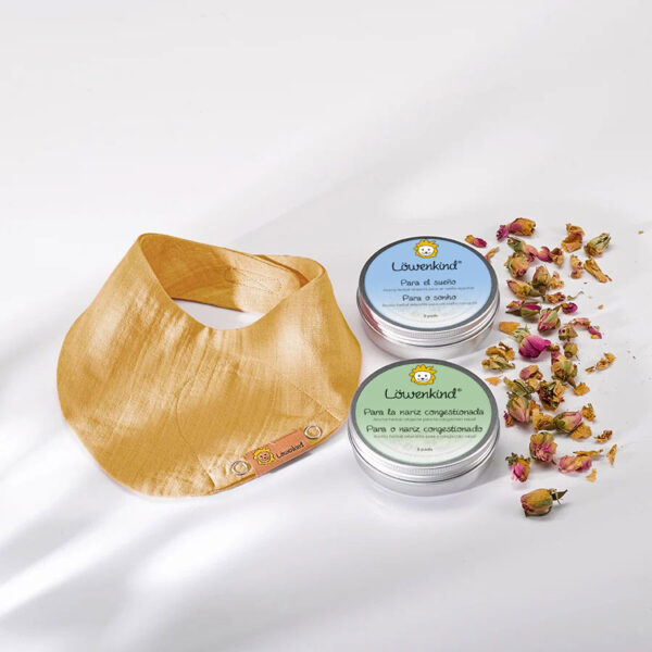 set inicio bandana "mini" mostaza; sueño/nariz congestionada